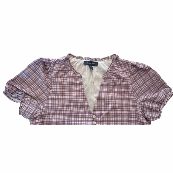 ModCloth Lavender Plaid Mini Dress Size Large V-Neck Short Sleeve Pockets EUC - Picture 9 of 12